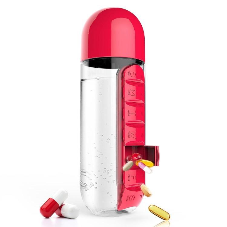 Two-in-One Medicine Bottle, Water bottle with medicine box, 7 compartments, Outdoor portable