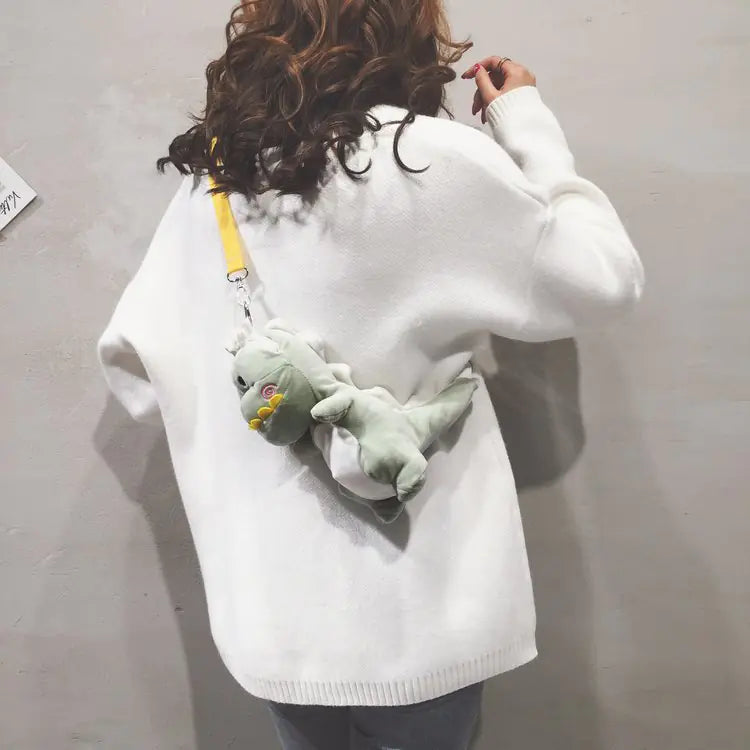 Cute Cartoon Dinosaur Plush Crossbody Bag for Girls