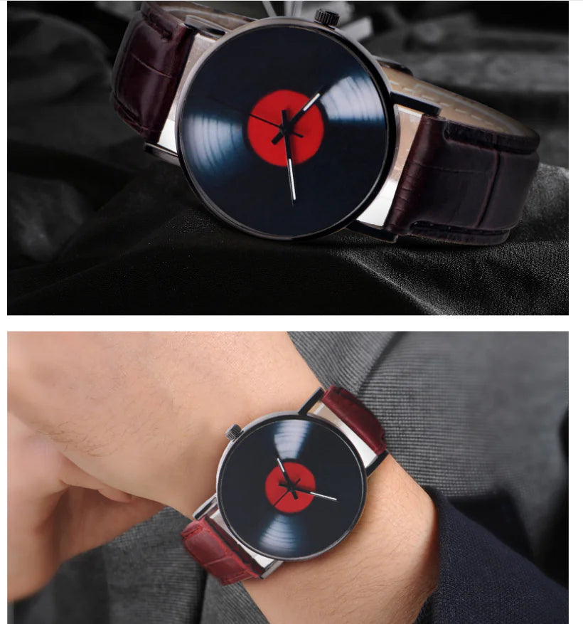 Disc Watch, Leather Strap Watch, Genuine Leather Watch