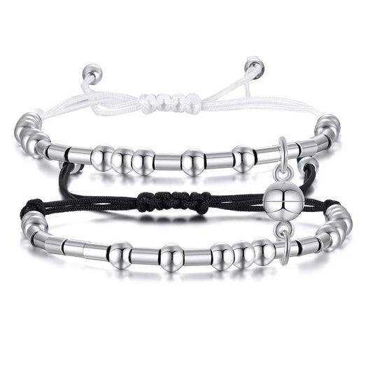 Stainless Steel Morse Code Woven Couple's Bracelet