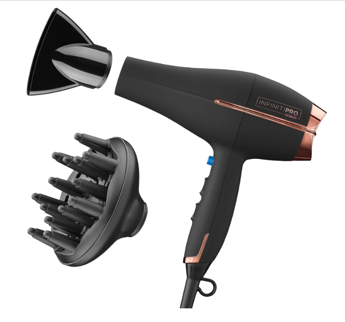 INFINITI PRO by CONAIR Hair Dryer, 1875W Blow Dryer with Diffuser and Concentrator, Ceramic Technology, 3 Heat & 2 Speed Settings, Cold Shot Button, Black